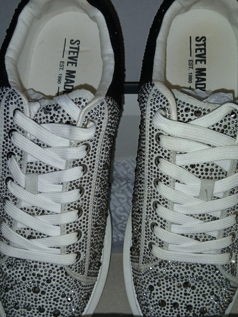 Steve Madden White and Black Rhinestone Men's Sneakers